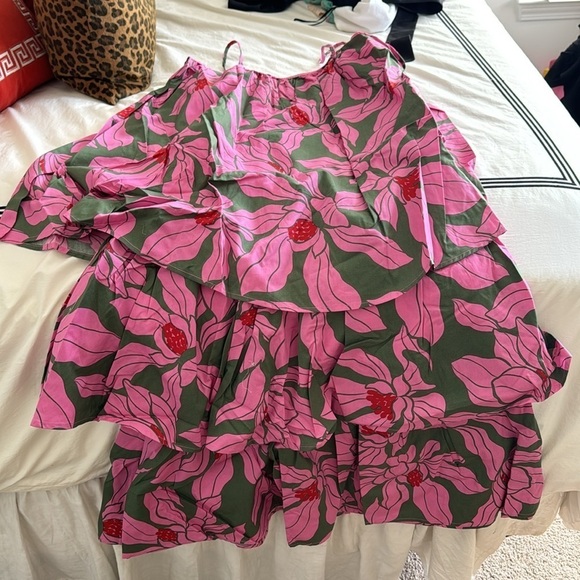 Corey Lynn Calter- NWT Pink and Green Floral Tiered Sleeveless Midi Dress - Picture 7 of 8